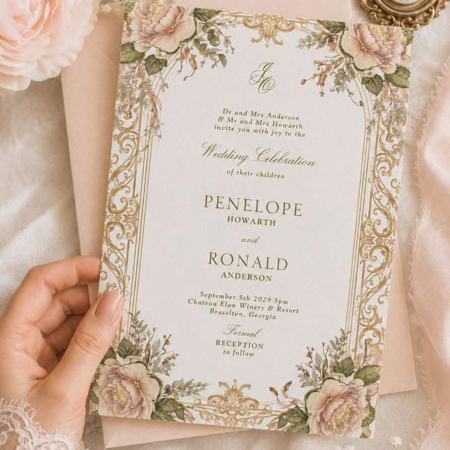 Romantisk Rosa Roséguld Bröllop Inbjudningar (Skapare uppladdad)