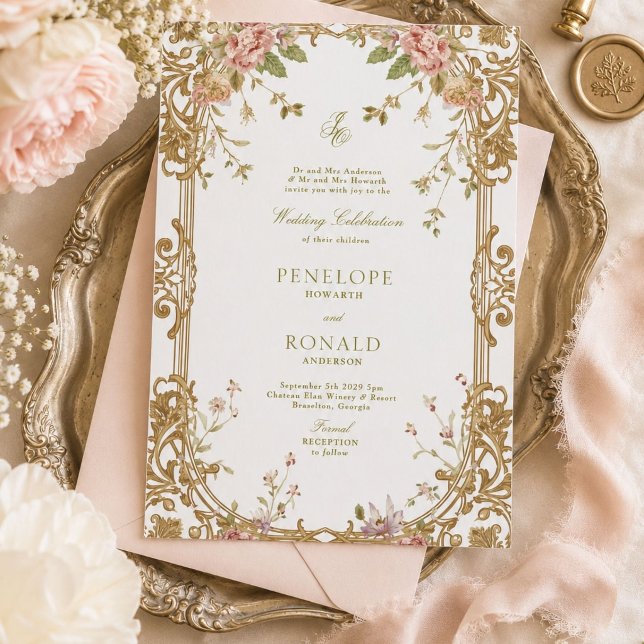 Romantisk Rosa Roséguld Bröllop Inbjudningar (Skapare uppladdad)