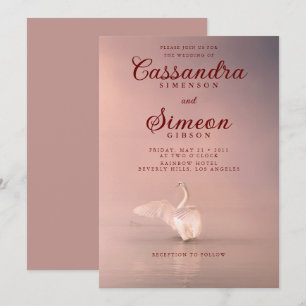 Romantisk Rosa Svan Bröllop Inbjudningar