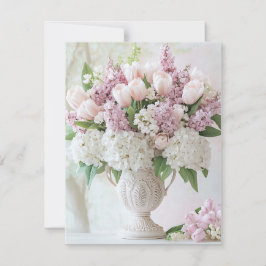 Romantisk Rosa Syren och Vit Hortensia Alla Hjärta Julkort