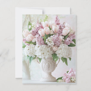 Romantisk Rosa Syren och Vit Hortensia Alla Hjärta Julkort