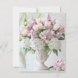 Romantisk Rosa Syren och Vit Hortensia Alla Hjärta Julkort