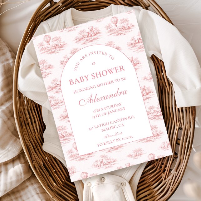 Romantisk Rosa Toile Baby Shower Inbjudningar (Skapare uppladdad)