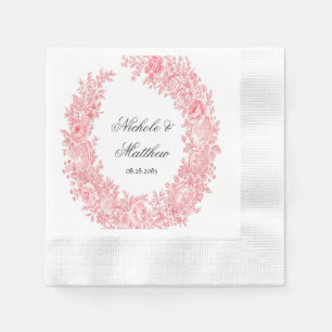 Romantisk Rosa Toile Flower Bröllop Pappersservett