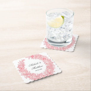 Romantisk Rosa Toile Flower Bröllop Underlägg Papper