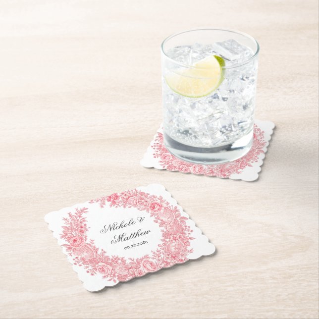 Romantisk Rosa Toile Flower Bröllop Underlägg Papper (Insitu)