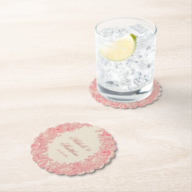 Romantisk Rosa Toile Flower Bröllop Underlägg Papper (Insitu)
