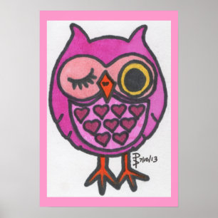 Romantisk Rosa Uggla Poster