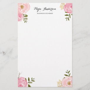 Romantisk rosa vattenfärgblommapersonlig brevpapper