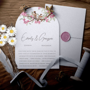 Romantisk Rosa Vintage Love birds Inbjudningar