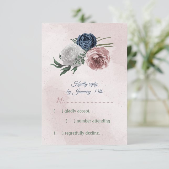 romantisk rosa, vit och marin blåa blommor OSA kort (Stående Fram)