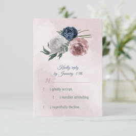 romantisk rosa, vit och marin blåa blommor OSA kort