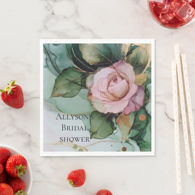 Romantisk Rosa Vit ros Guld Blommigt Bröllop Pappersservett (Insitu)