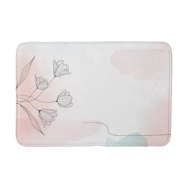 Romantisk Rosa Watercolor Blommigt Badrumsmatta (Framsidan)