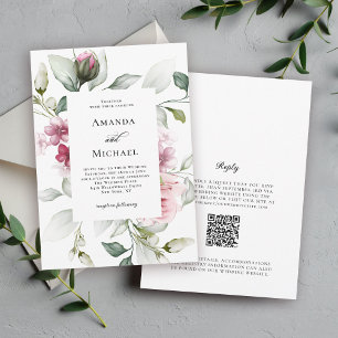 Romantisk Rosa Watercolor Blommigt Bröllop Inbjudningar