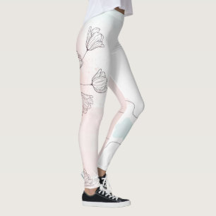 Romantisk Rosa Watercolor Blommigt Leggings