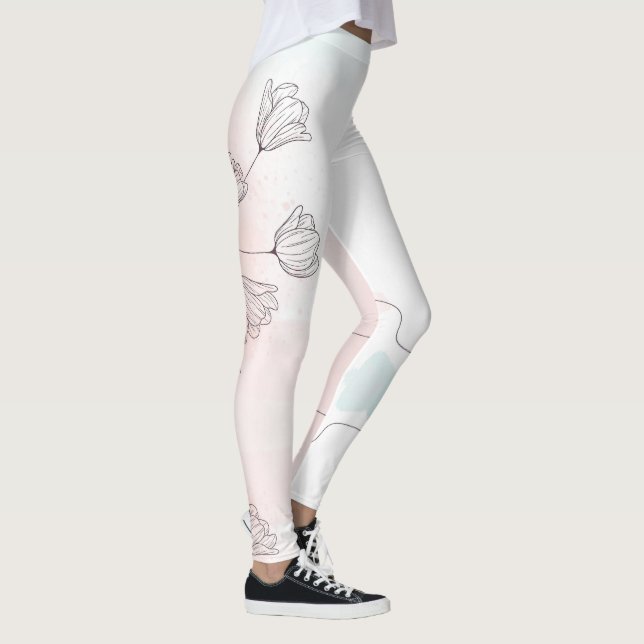Romantisk Rosa Watercolor Blommigt Leggings (Höger)