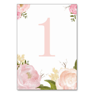 Romantisk Rosa Watercolor Flowers Bordsnummer 1