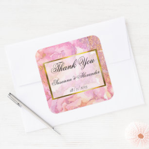 Romantisk Rosa Watercolor Ro Bröllop Tack Fyrkantigt Klistermärke
