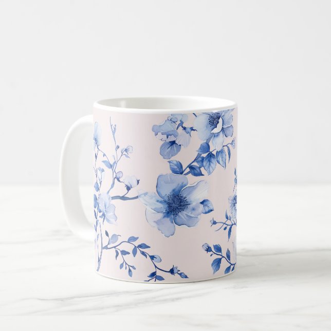 Romantisk rosablå blombröllopsfest kaffemugg (Framsida vänster)