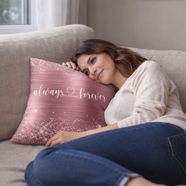 Romantisk rosablommig glans Pink Sparkle Alltid Fö Kudde (Skapare uppladdad)