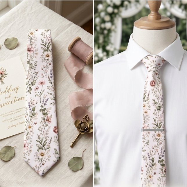 Romantisk rosablommig vildblomsbröllopsblomma slips (Skapare uppladdad)