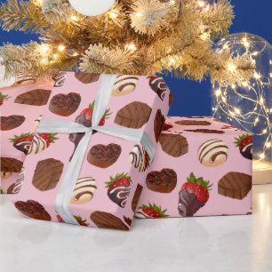 Romantisk rosablommor rosa choklad jordgubb & truf presentpapper