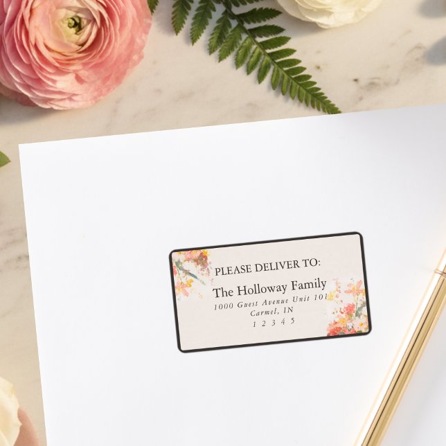 Romantisk rosafärgad blomsterbröllop adressetikett (Romantic Blush Painted Floral Wedding Label)
