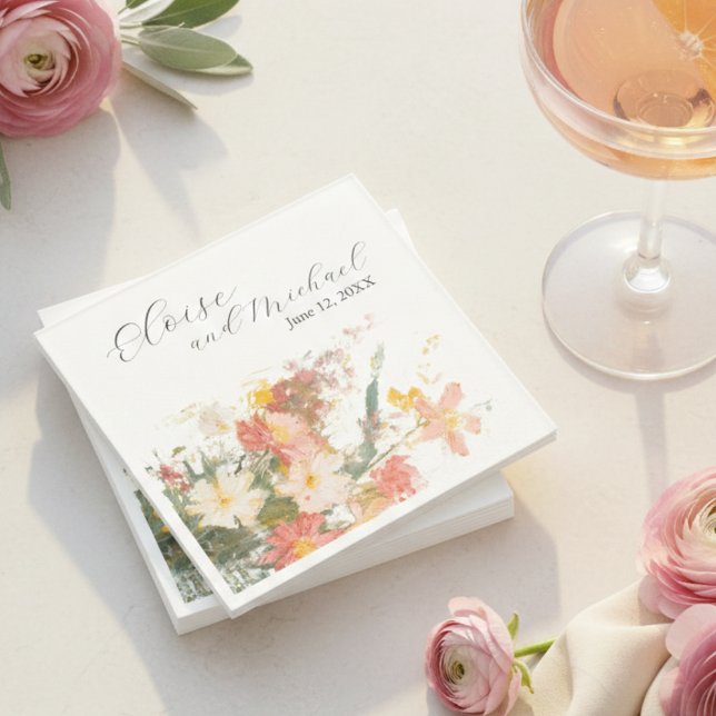 Romantisk rosafärgad blomsterbröllop pappersservett (Romantic Blush Painted Floral Wedding Napkins)