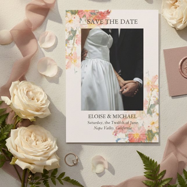 Romantisk rosafärgad blomsterbröllop spara datumet (Romantic Blush Painted Floral Wedding Save The Date)