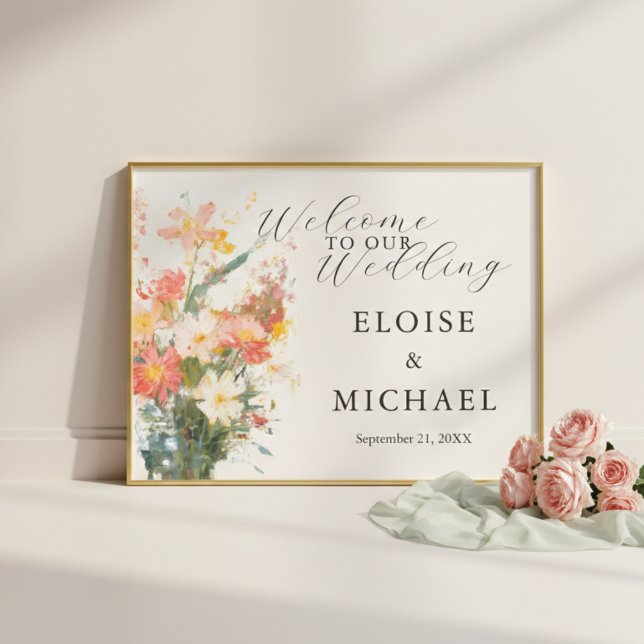 Romantisk rosafärgad blomsterbröllop välkomstskylt poster (Romantic Blush Painted Floral Wedding Welcome Poster
)