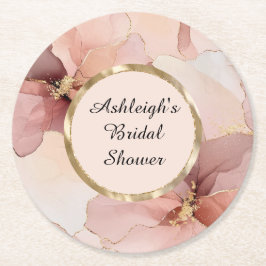 Romantisk rosafärgad guldblommig bröllopsfest underlägg papper rund