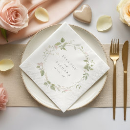 Romantisk rosafärgad och grön blomsterkrans bröllo pappersservett