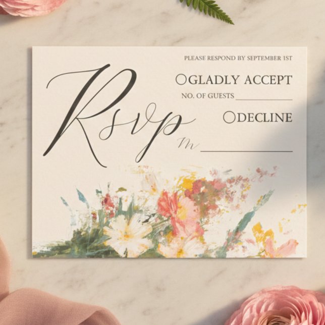 Romantisk rosamålade blommig bröllops-RSVP QR-kod Tilläggskort (Romantic Blush Painted Floral Wedding RSVP QR Code Enclosure Card)