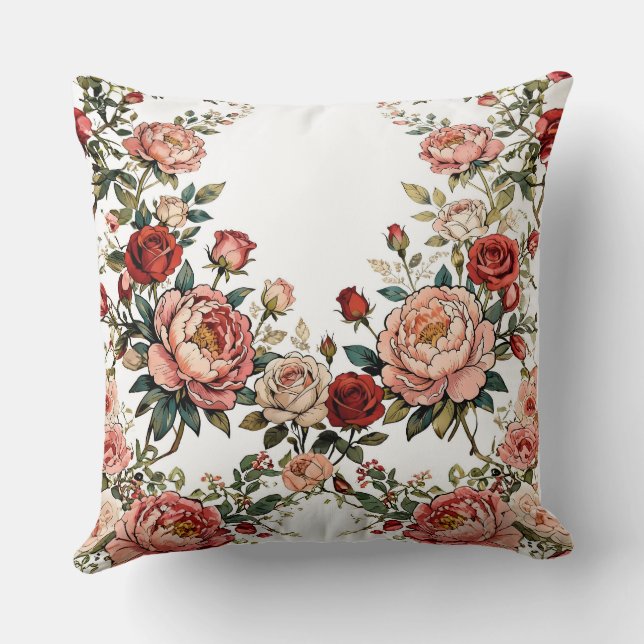Romantisk Rosbård Blommig - Elegant Vit  Kudde (Baksida)