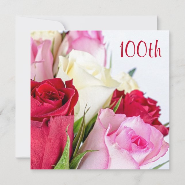 Romantisk rosbukett 100-årsdag inbjudningar (Framsida)