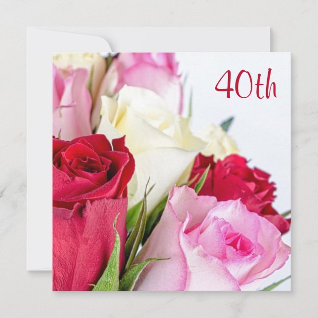 Romantisk rosbukett 40-årsdag inbjudningar (Framsida)