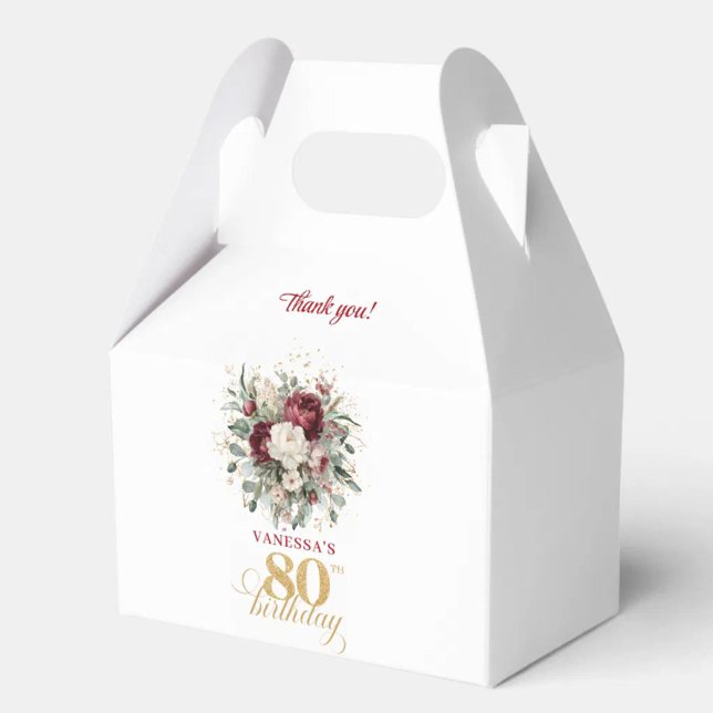 Romantisk Rosé Burgunder 80-års Födelsedagspresent Presentaskar (Romantic Blush Burgundy 80th Birthday Favor Box)