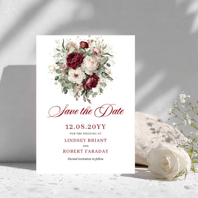 Romantisk Rosé Burgunder Blommig Spara Datum Datumet (Romantic Blush Burgundy Floral Save The Date)