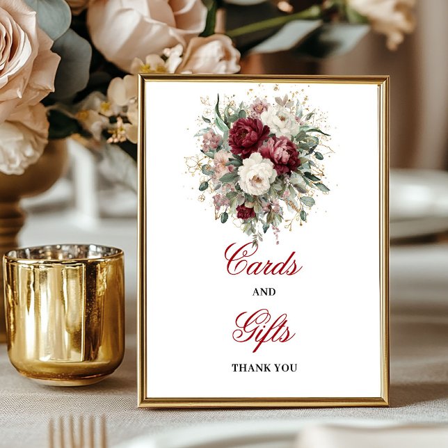 Romantisk Rosé Burgunder Kort och Gåvor Skylt (Romantic Blush Burgundy Cards and Gifts Sign)