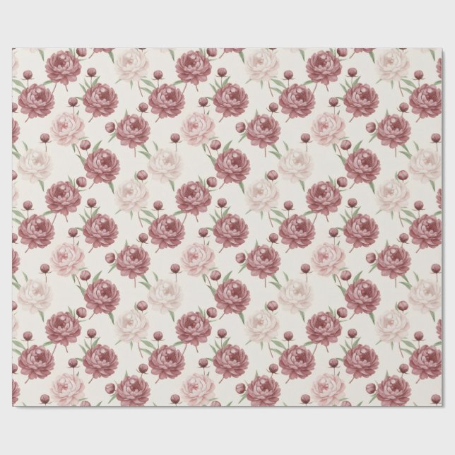 Romantisk rosé & burgunderfärgad pion blomsterdesi presentpapper (Platt)