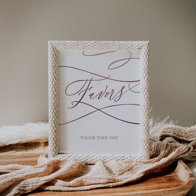 Romantisk rose-guld kalligrafi vigselgunst tecken poster (Skapare uppladdad)