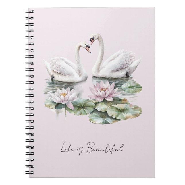 Romantisk Rosé Lotus Blommotiv Svanar   Anteckningsbok (Framsidan)
