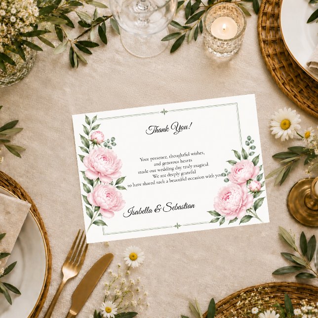 Romantisk Rosé Peony Elegans Bröllop Tack Kort (Skapare uppladdad)