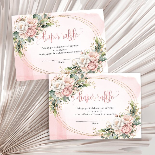 Romantisk Roséguld Blommig Eukalyptus Blöja Lotter Tilläggskort (Romantic Rose Gold Floral Eucalyptus Diaper Raffle)