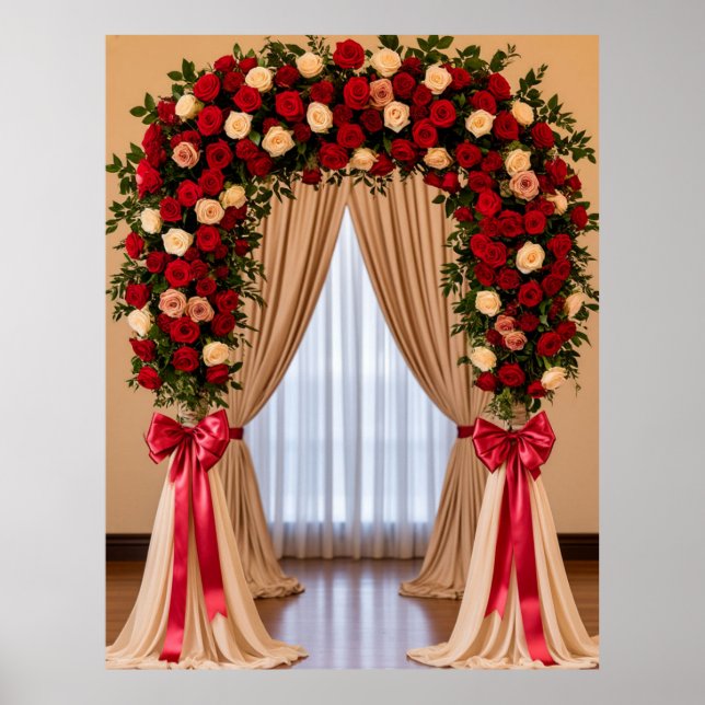 Romantisk rosenbröllopsbåge med satinband 🌹 poster (Framsidan)