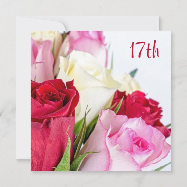 Romantisk rosenbukett 17-årsdag inbjudningar (Framsida)