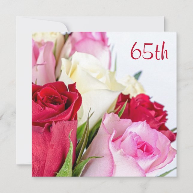 Romantisk rosenbukett 65-årsdag inbjudningar (Framsida)
