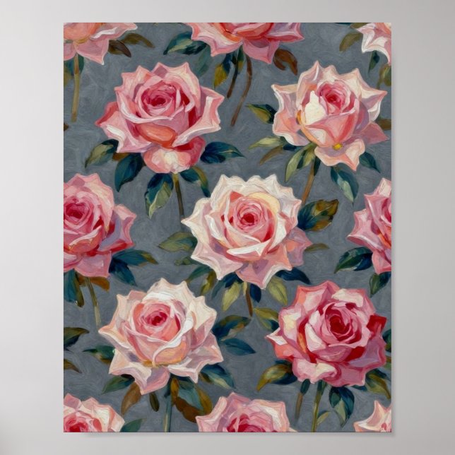 Romantisk Rosengård med Rosenskär: Handmålad Impas Poster (Framsidan)