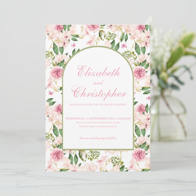 Romantisk Rosenskär Blommig Bröllop Inbjudningar (Stående Fram)